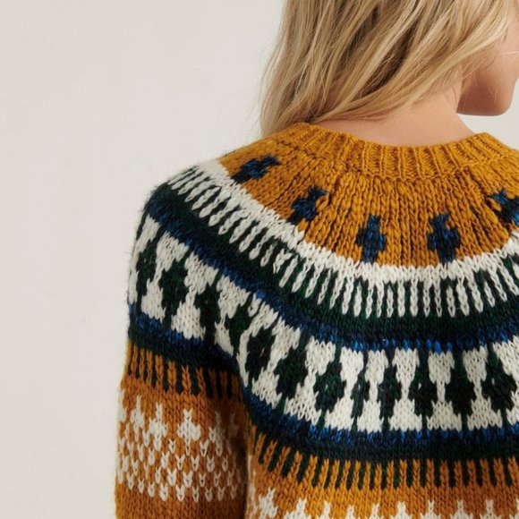 Lucky ~ Bold Fair Isle Knit Mustard  Crewneck Chunky Sweater- in size XS - Picture 16 of 16
